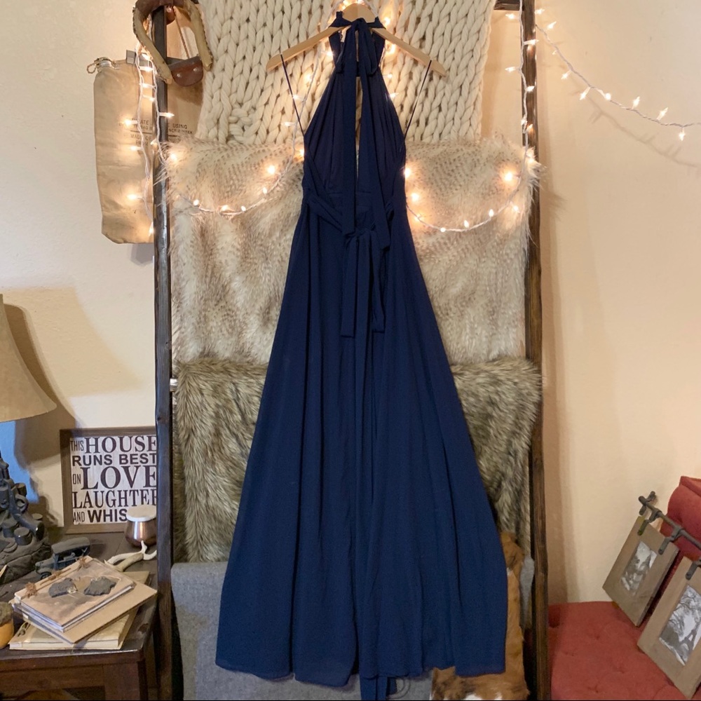 Lulus First Comes Love Halter Top Navy Blue Gown - Picture 7 of 8